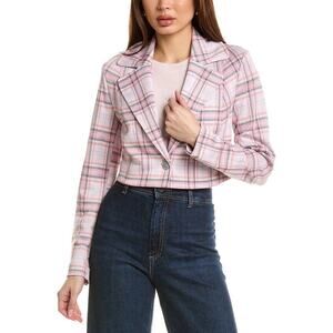 NWT Cabi #6257 Women's Pink & White Plaid Cropped Blazer Size Medium